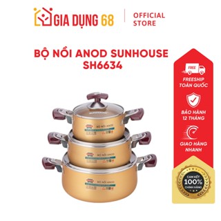 Bộ Nồi Anod Sunhouse SH6634N Chất Liệu Nhôm Cao Cấp Chống Dính Chống Bám Bẩn Tay Cầm Bọc Nhựa Cách Nhiệt