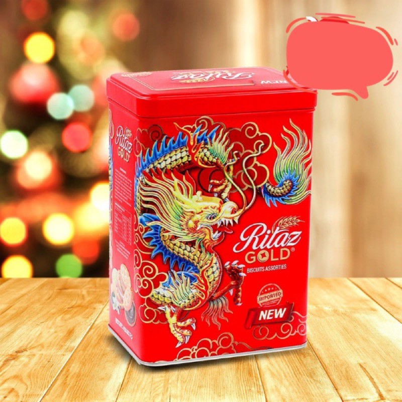 Bánh Ritaz quy bơ rồng vàng, hoa sen, núi phú sĩ, hộp thiếc trụ 180g Malaysia