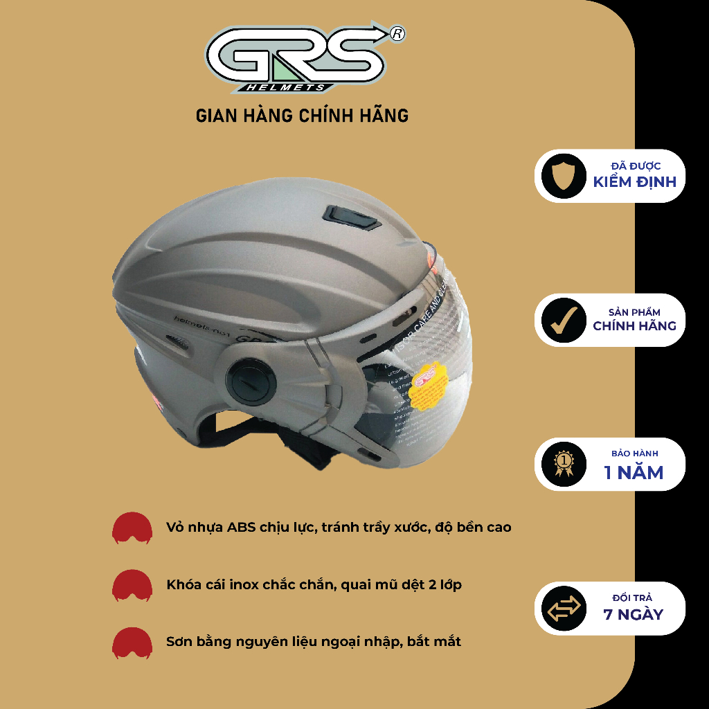 Mũ nón bảo hiểm nửa đầu có kính GRS A737K chính hãng nhiều màu