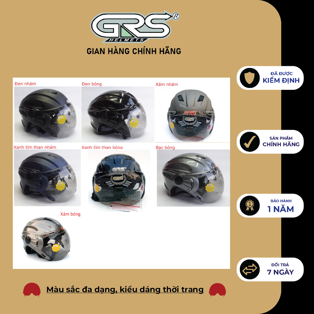 Mũ nón bảo hiểm nửa đầu có kính GRS A737K chính hãng nhiều màu