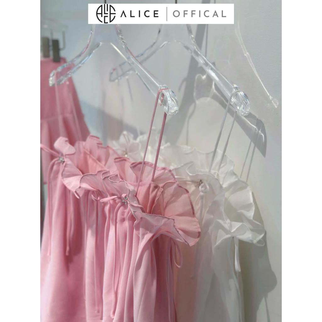 Set Tiểu Thư ALICE Áo 2 Dây Trễ Vai Váy Xếp Li Đính Đá Ngực Kèm Chân Váy Cách Điệu Phong Cách Tiểu Thư Sang Chảnh S388