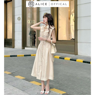 Set áo sơ mi kèm chân váy dáng dài alice áo thiết kế cổ đức sát nách, chân váy dáng dài thanh lịch thời thượng s381