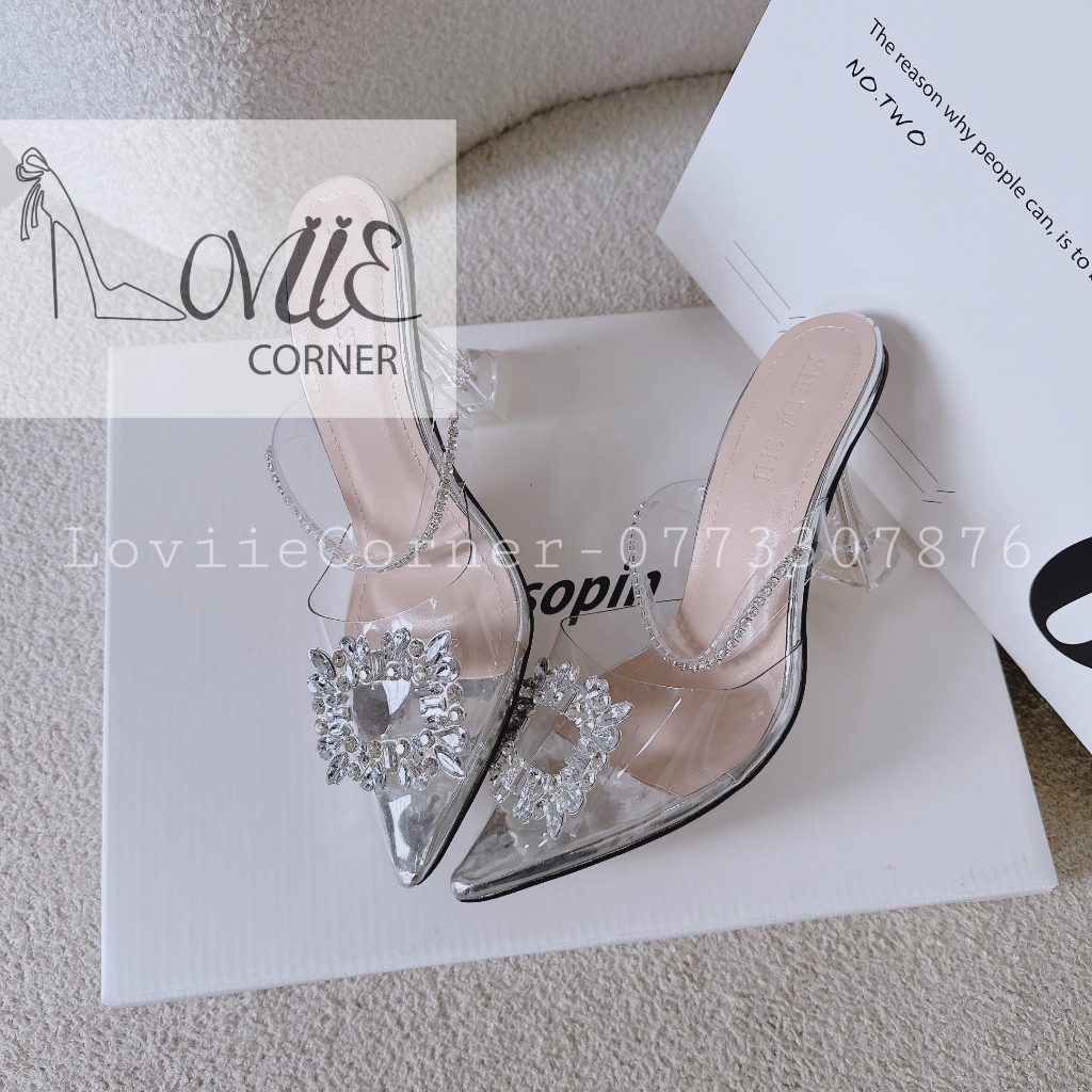 GUỐC NỮ LOVIIECORNER - DÉP CAO GÓT QUAI MICA ĐÍNH ĐÁ - GIÀY GÓT CHÂN VỊT THỜI TRANG PHONG CÁCH CÁ TÍNH D230178