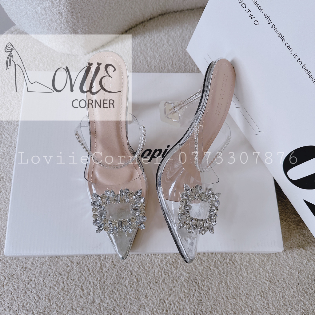 GUỐC NỮ LOVIIECORNER - DÉP CAO GÓT QUAI MICA ĐÍNH ĐÁ - GIÀY GÓT CHÂN VỊT THỜI TRANG PHONG CÁCH CÁ TÍNH D230178
