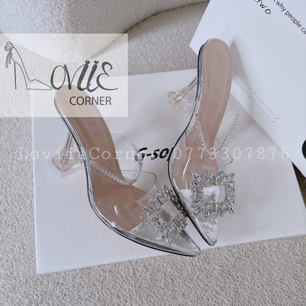 GUỐC NỮ LOVIIECORNER - DÉP CAO GÓT QUAI MICA ĐÍNH ĐÁ - GIÀY GÓT CHÂN VỊT THỜI TRANG PHONG CÁCH CÁ TÍNH D230178