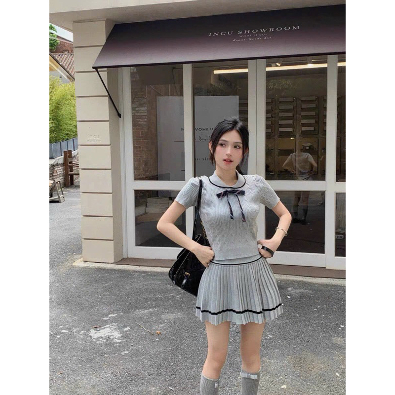 Set Áo Len Tay Cổ Tròn + Chân Váy Xòe hàng qc Loại 1