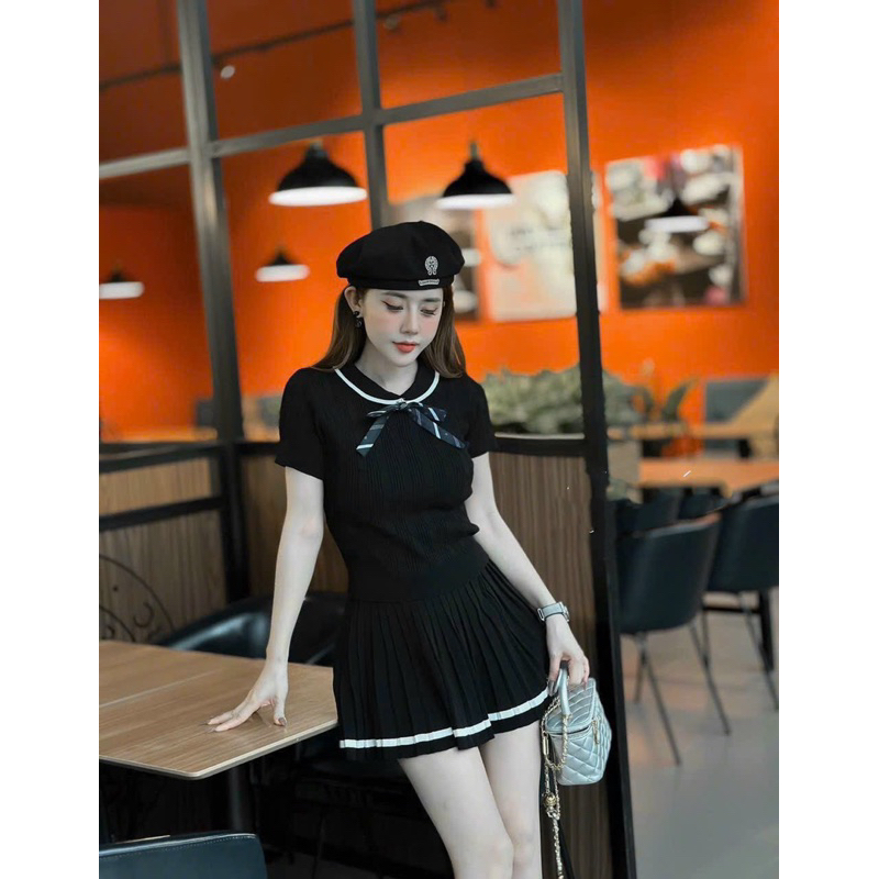 Set Áo Len Tay Cổ Tròn + Chân Váy Xòe hàng qc Loại 1