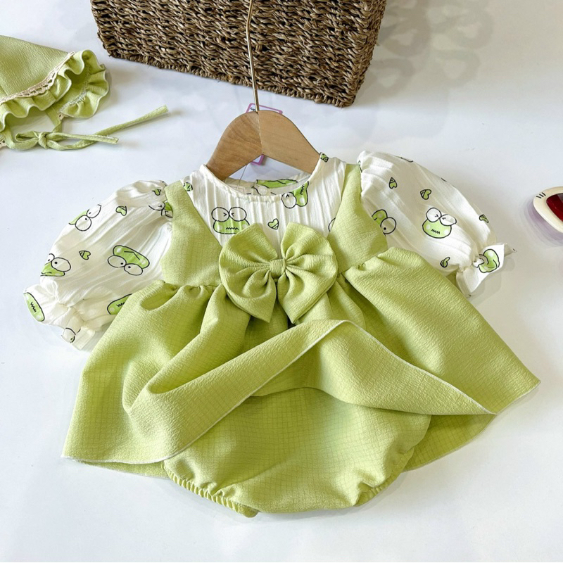 Body Váy Ếch Xanh 𝐍𝐇𝐈́𝐌 𝐗𝐔̀ 𝐊𝐈𝐃𝐒 Cho Bé Gái Sơ Sinh, Đầy Tháng, Thôi Nôi, Sinh Nhật Chất Đũi Xốp Mềm Mát B039