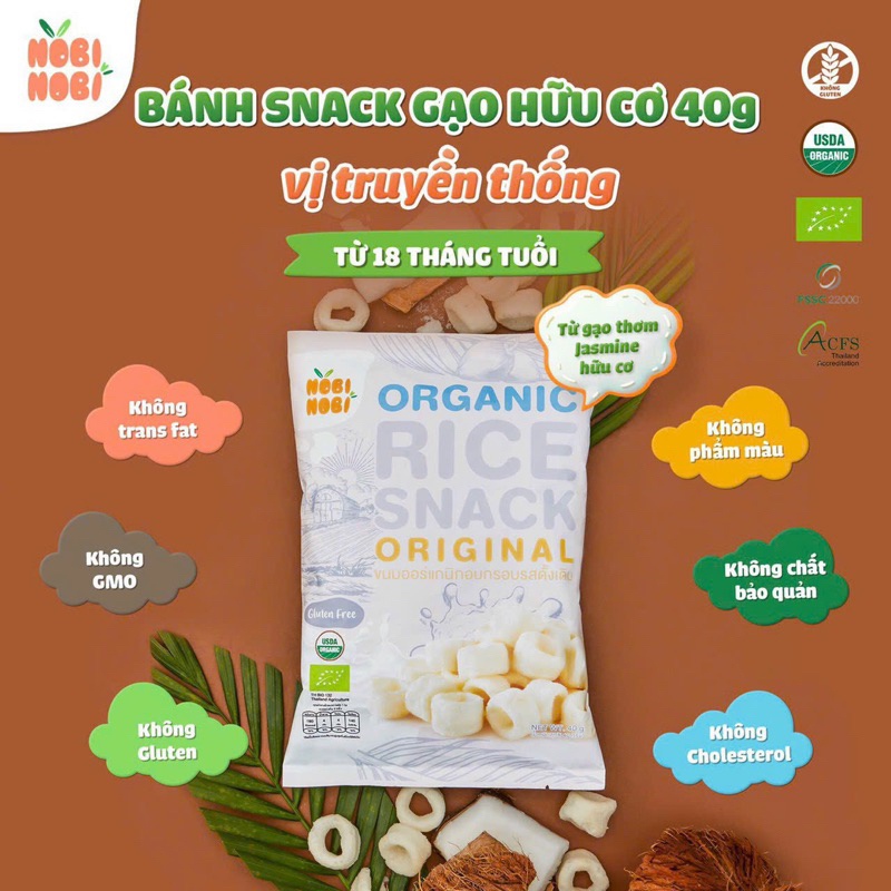 Nobi | Bánh snack gạo hữu cơ hình ống ngắn cho bé 18m+ 40g