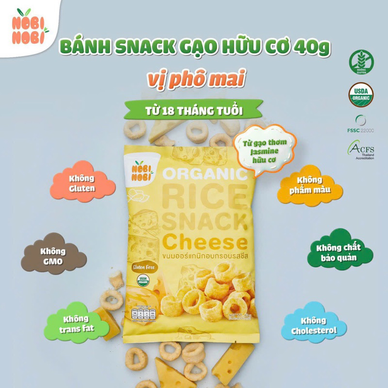 Nobi | Bánh snack gạo hữu cơ hình ống ngắn cho bé 18m+ 40g