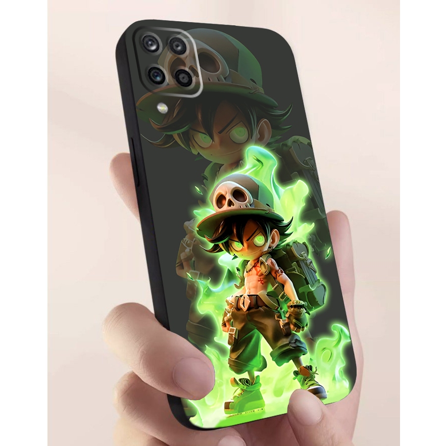Ốp lưng Samsung Galaxy A12, M12, A22, M32   cạnh viền vuông, có bảo vệ camera in hình ONE PIECE, GOKU