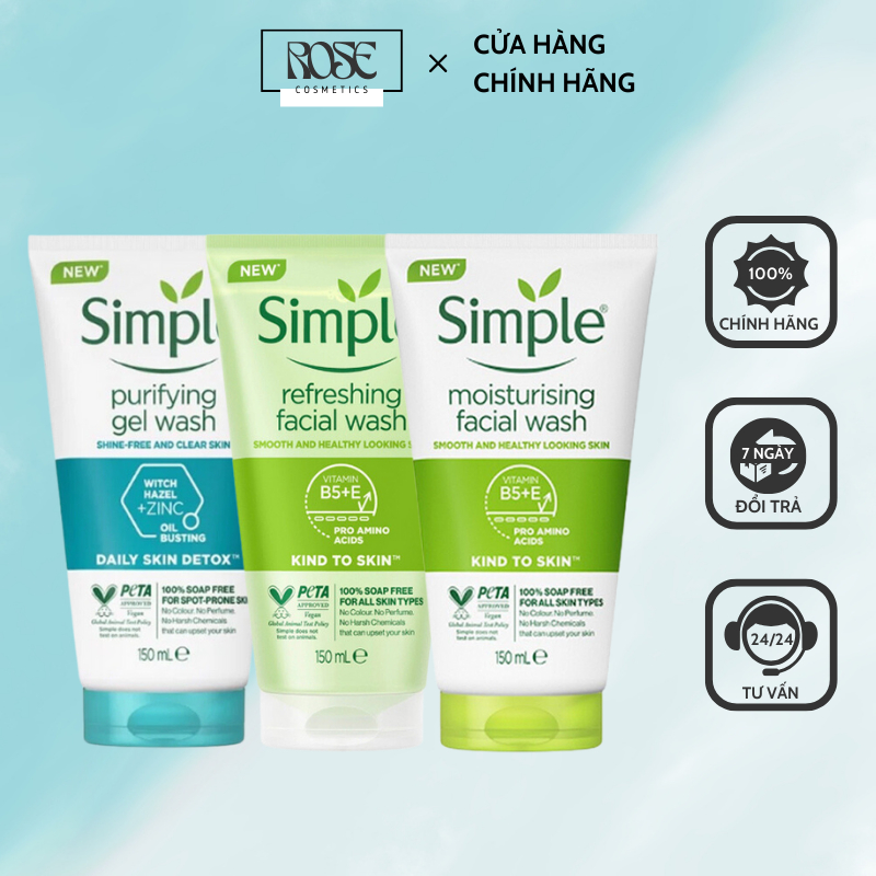 Sữa Rửa Mặt Simple Dịu Nhẹ Cho Da Nhạy Cảm Kind To Skin Refreshing Facial Wash 150ml