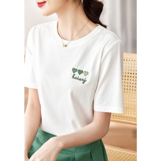 Áo Thun Cotton Hinh Thêu Tim Đơn Giản Nữ Tính