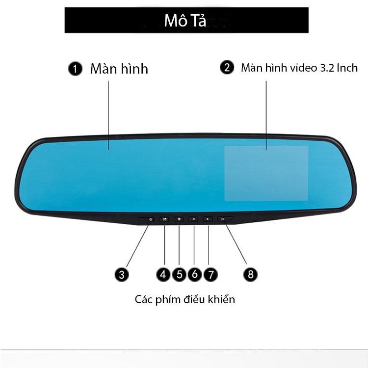 Camera Hành Trình ô tô gương chiếu hậu M3 màn 5 inch Full Hd 1080P lắp đặt dễ dàng 1 đổi 1 trong 12 tháng