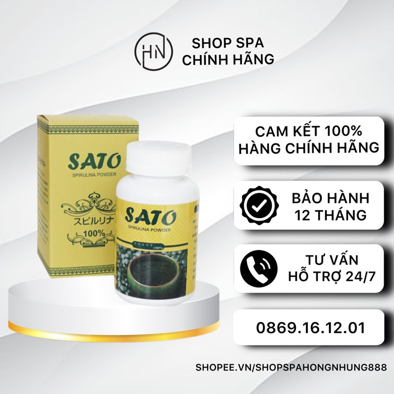 Tảo Xoắn Sato Nhật Bản - Tảo Bột Sato, Trắng Mịn Da Mờ Thâm Hộp 100g