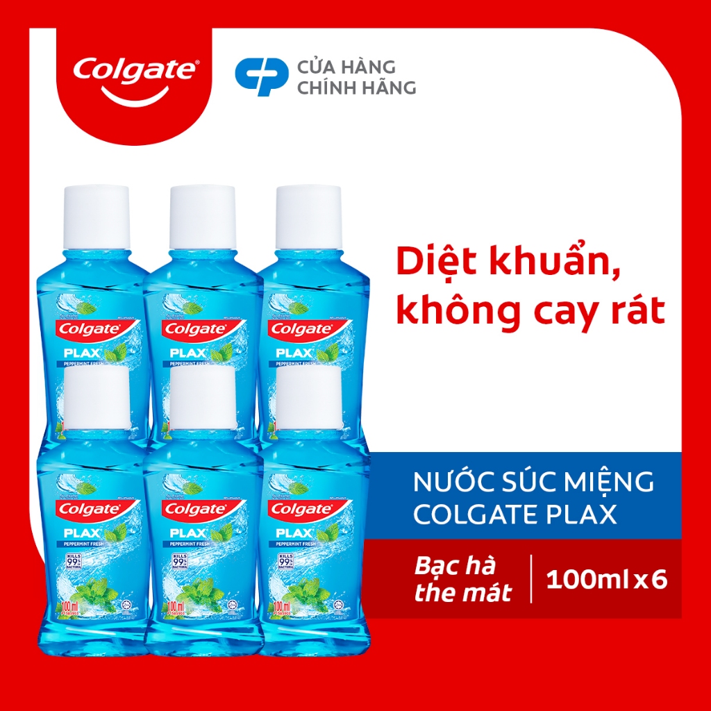 Combo 6 Nước súc miệng Colgate kháng 99% vi khuẩn Plax hương bạc hà 100ml tiết kiệm