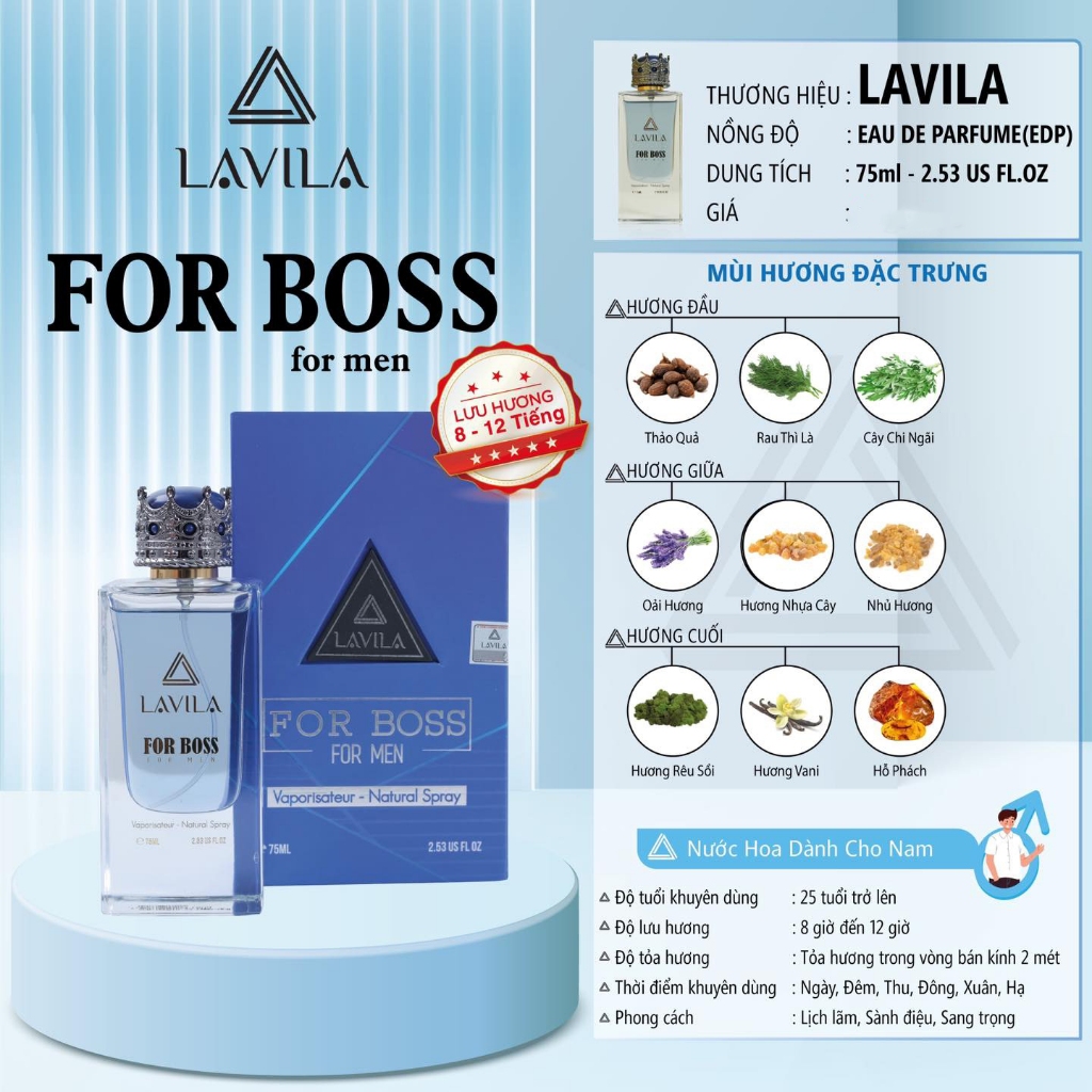 Nước Hoa Nam Lavila For Boss 75ml Chính Hãng - Mùi Hương Lịch Lãm Sang Trọng