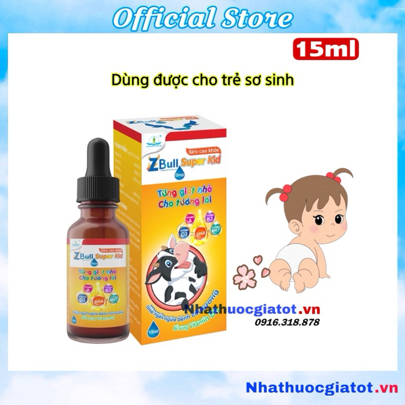 Siro Cao Khoẻ Zbull Super Kid Drop Bổ Sung Vitamin D3, K2, A, DHA Giúp Tăng Hấp Thu Canxi, Ngừa Còi Xương, Chậm Mọc Răng