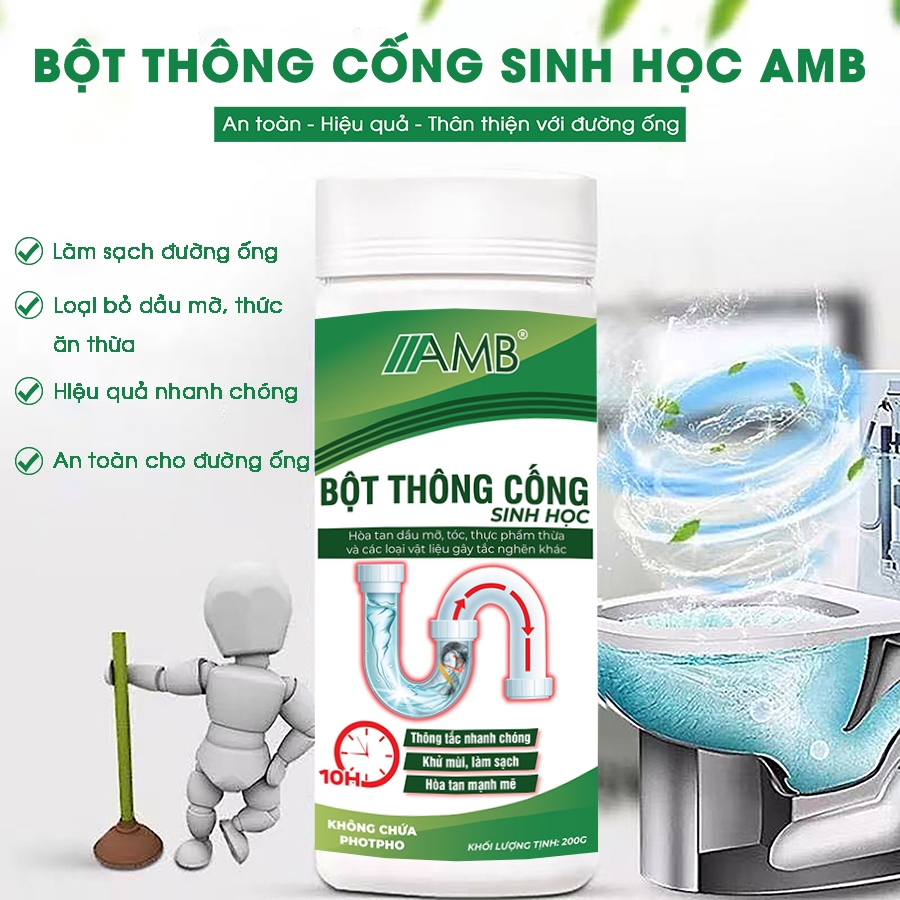 Bột thông cống sinh học AMB, Viện Hàn lâm khoa học Việt Nam thông tác cống, đường ống bồn rửa bát, rửa mặt