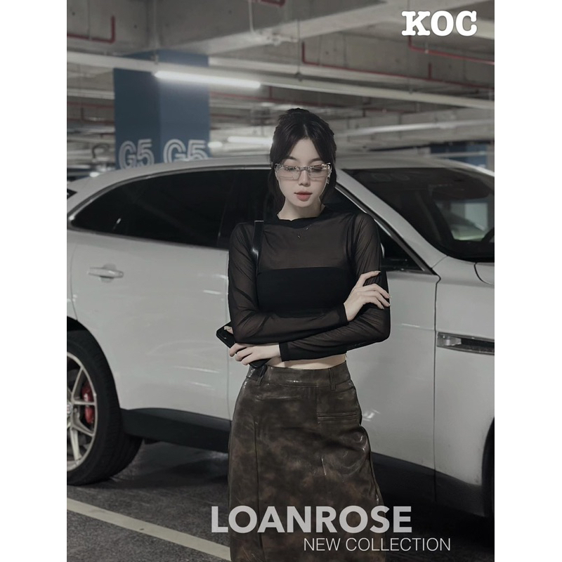 Áo zip phối lưới dáng croptop