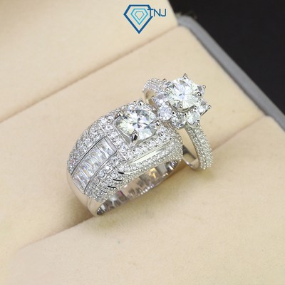 Nhẫn cặp đôi bạc Moissanite kèm thẻ tra cứu cao cấp sang trọng NDM0001 - Trang Sức TNJ