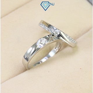 Nhẫn đôi bạc kim cương Moissanite xi bạch kim sang trọng, nhẫn đôi cầu hôn khắc tên miễn phí NDM0007 - Trang Sức TNJ