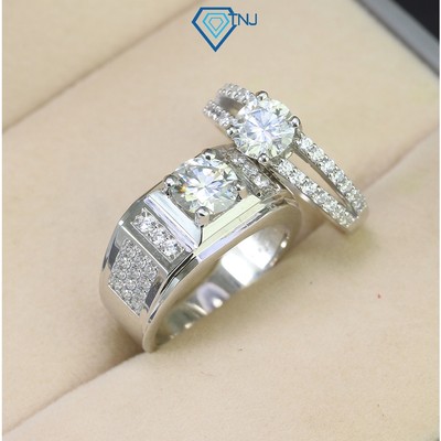 Nhẫn đôi bạc Moissanite xi bạch kim kèm thẻ tra cứu đẹp sang trọng NDM0008 - Trang Sức TNJ