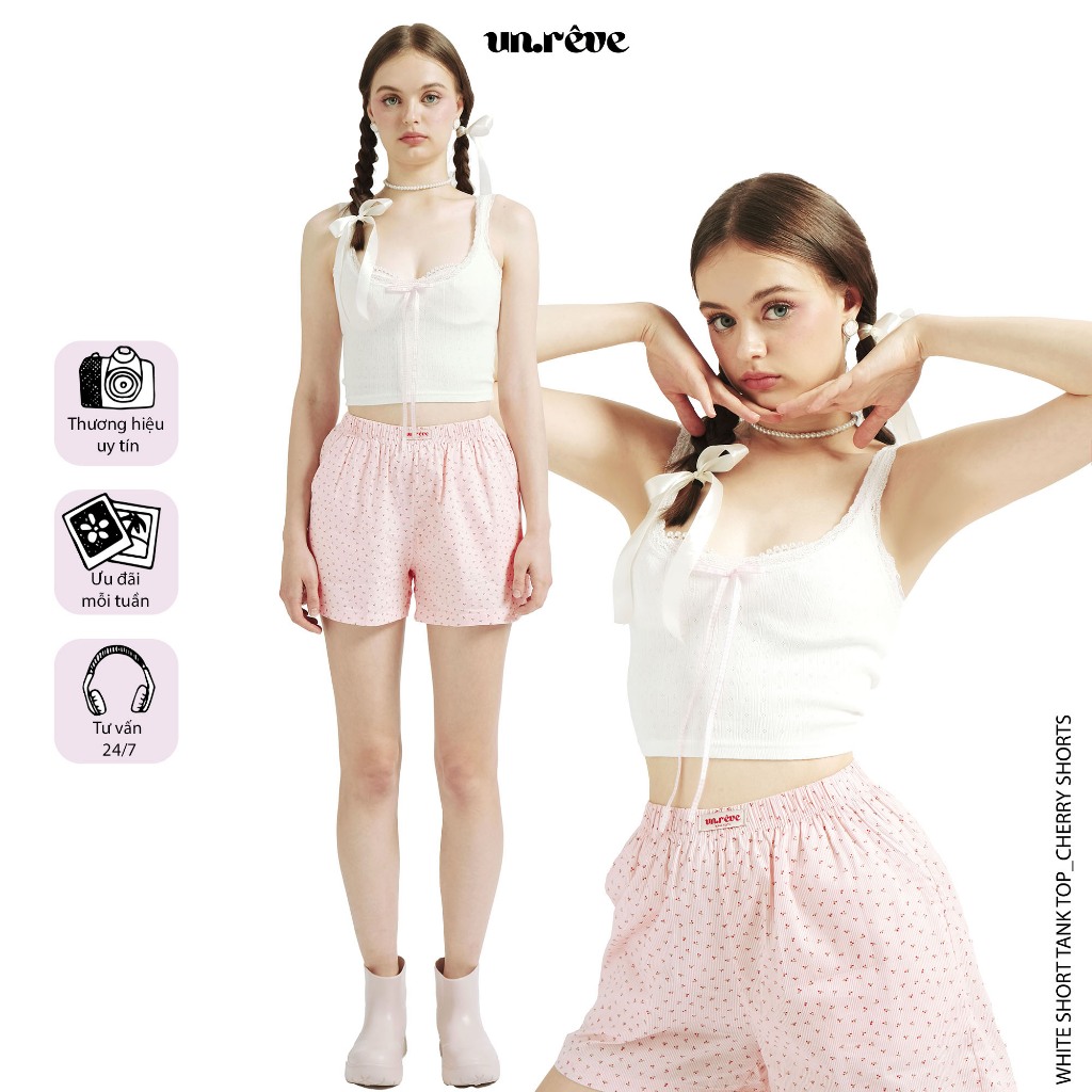 UNRÊVE ÁONHÍ Áo Croptop Ba Lỗ Trắng Viền Ren Short Tank Top Đồ Mặc Nhà Cotton Cao Cấp Đồ Ngủ Thời Trang