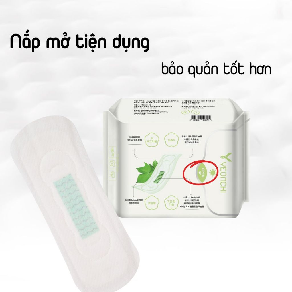 Bộ 6 gói Băng vệ sinh Yeonchi Organic ban ngày không cánh 245mm siêu mỏng công nghệ Hàn Quốc