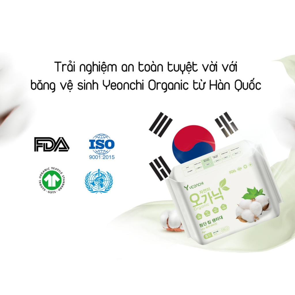 Bộ 6 gói Băng vệ sinh Yeonchi Organic ban ngày không cánh 245mm siêu mỏng công nghệ Hàn Quốc