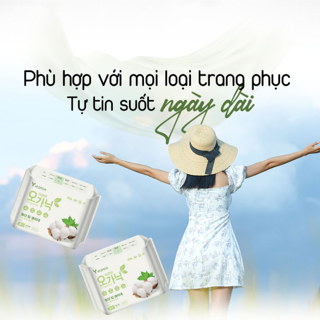 Bộ 6 gói Băng vệ sinh Yeonchi Organic ban ngày không cánh 245mm siêu mỏng công nghệ Hàn Quốc