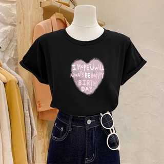 Áo thun nữ form vừa màu Đen, In hình TIM HỒNG, chất vải cotton 100% thoáng mát, co giãn 4 chiều, mềm mịn.