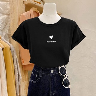 Áo thun nữ form vừa màu đen, In hình TIM NHỎ, chất vải cotton 100% thoáng mát, co giãn 4 chiều, mềm mịn.