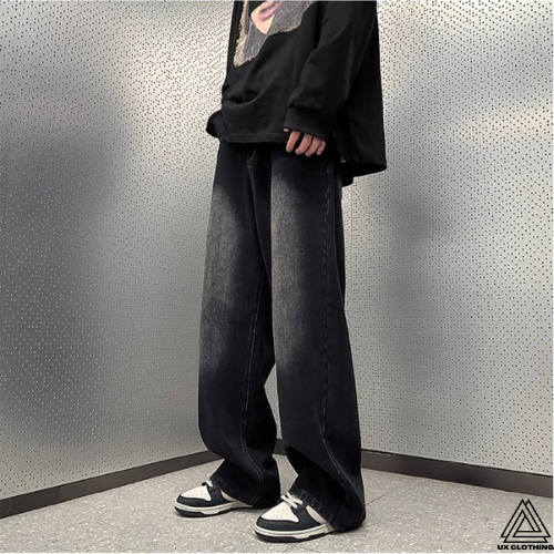 Quần Jean Ống Rộng Nam Nữ Phong Cách Retro Unisex WASH Black Grey Hàng Cao Cấp - UXQ03 - UX Clothing