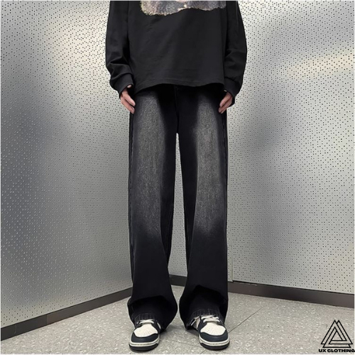 Quần Jean Ống Rộng Nam Nữ Phong Cách Retro Unisex WASH Black Grey Hàng Cao Cấp - UXQ03 - UX Clothing