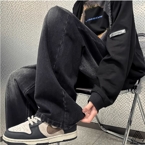 Quần Jean Ống Rộng Nam Nữ Phong Cách Retro Unisex WASH Black Grey Hàng Cao Cấp - UXQ03 - UX Clothing