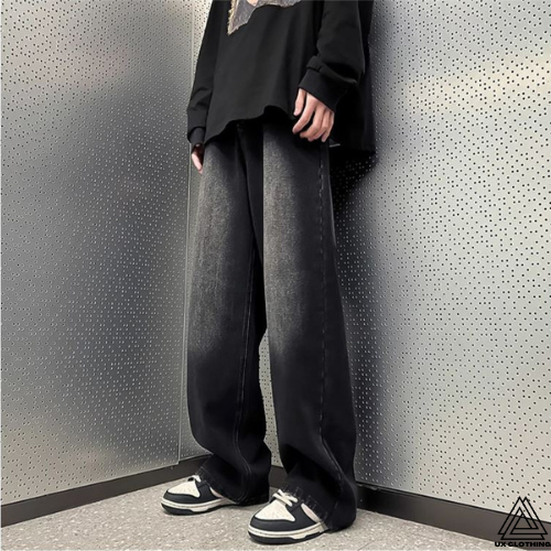 Quần Jean Ống Rộng Nam Nữ Phong Cách Retro Unisex WASH Black Grey Hàng Cao Cấp - UXQ03 - UX Clothing