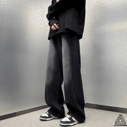 Quần Jean Ống Rộng Nam Nữ Phong Cách Retro Unisex WASH Black Grey Hàng Cao Cấp - UXQ03 - UX Clothing