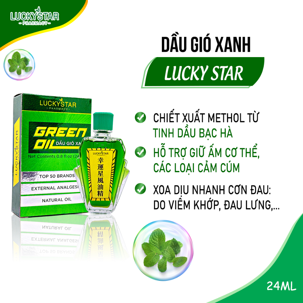 Dầu Gió Xanh Nguyên Chất Lucky Star 24ml