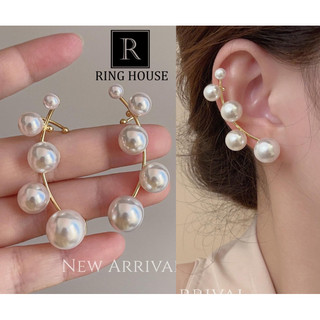 (Chuôi kẹp, ko cần lỗ) E267 Khuyên tai bông tai nữ cô dâu hạt trai kẹp vành tai đẹp dự tiệc Ring House