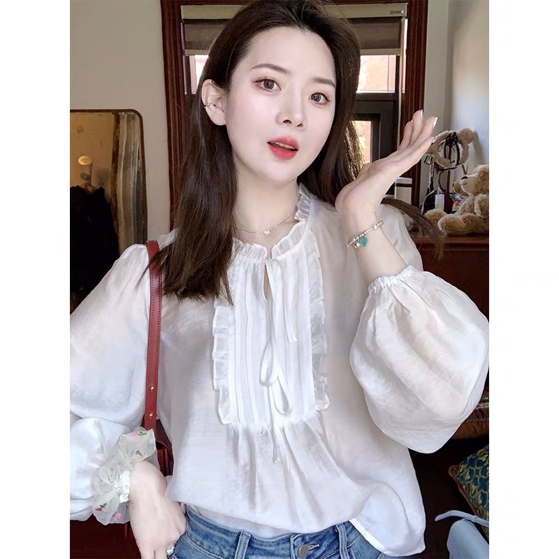 Shop tự chụp Áo babydoll Tay Dài Xếp Li Ngực Chất Đũi Xước Mát Không Lộ