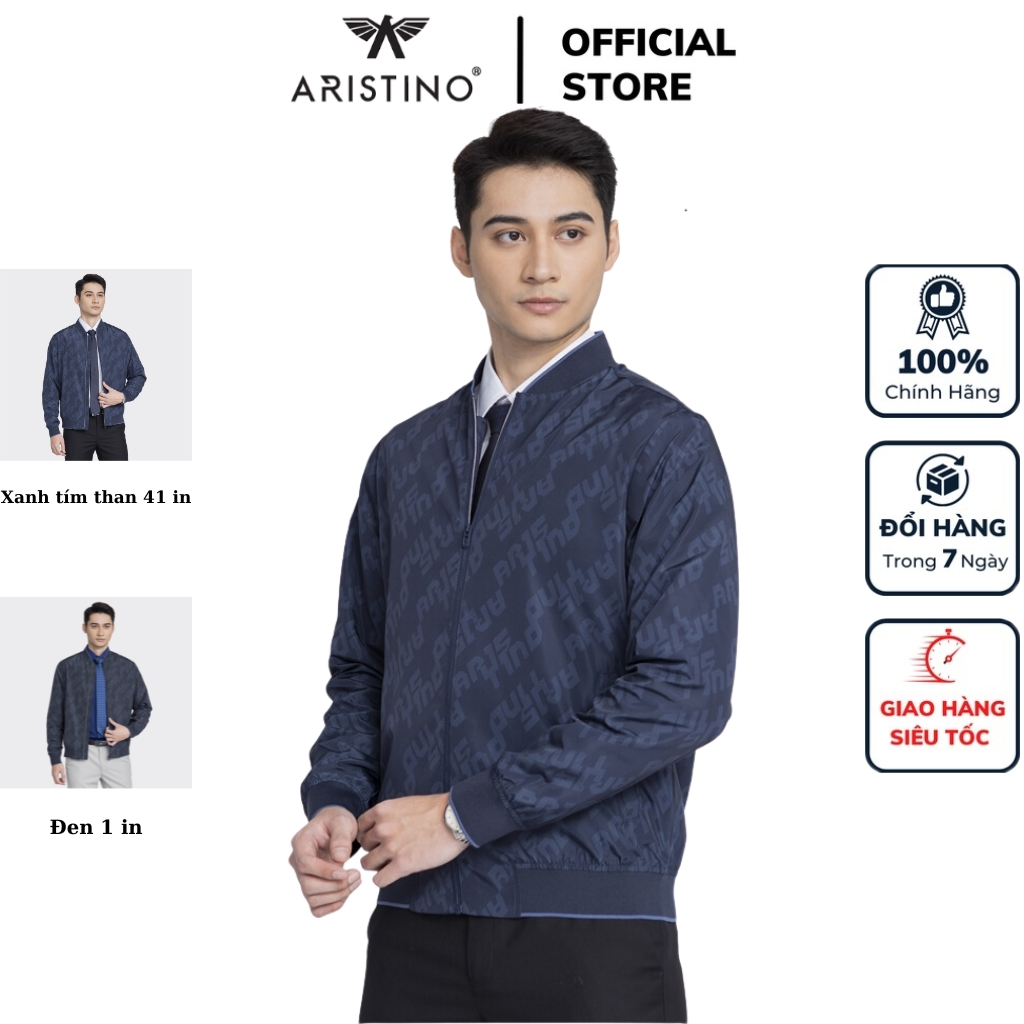 Áo khoác bomber 2 lớp nam ARISTINO AJK030W3 trơn màu vải Polyester dáng Regular fit suông vừa cổ bomber thời trang