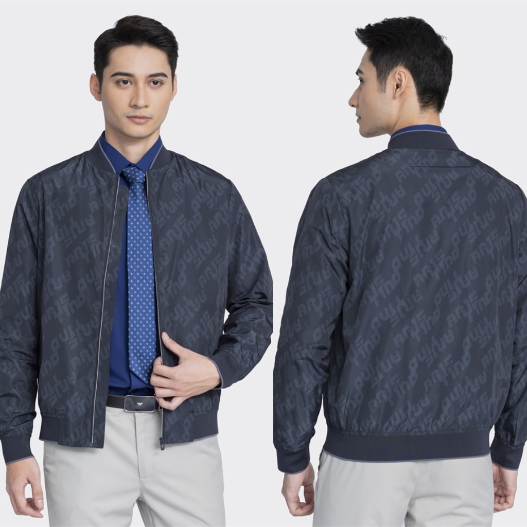 Áo khoác bomber 2 lớp nam ARISTINO AJK030W3 trơn màu vải Polyester dáng Regular fit suông vừa cổ bomber thời trang