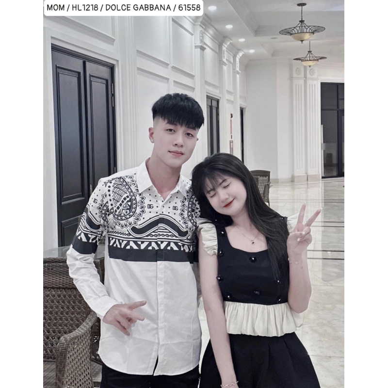 Áo sơ mi nam dg dài tay có hoạ tiết hình hai màu trắng đen thời trang phong cách giới trẻ có size từ s đến xl