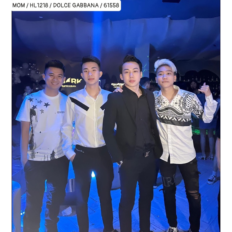 Áo sơ mi nam dg dài tay có hoạ tiết hình hai màu trắng đen thời trang phong cách giới trẻ có size từ s đến xl