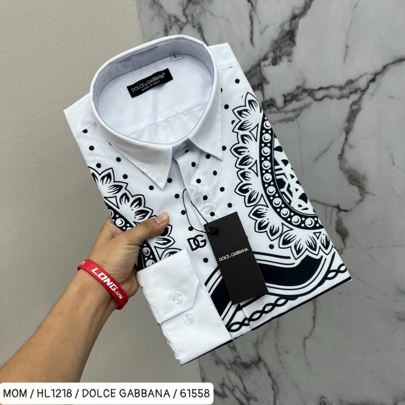 Áo sơ mi nam dg dài tay có hoạ tiết hình hai màu trắng đen thời trang phong cách giới trẻ có size từ s đến xl