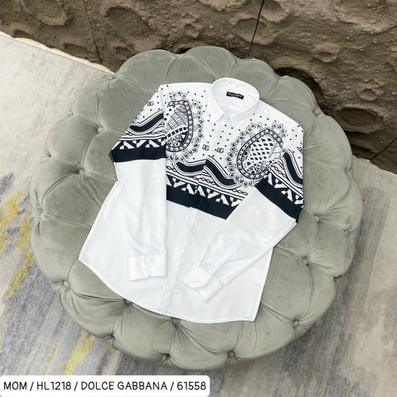 Áo sơ mi nam dg dài tay có hoạ tiết hình hai màu trắng đen thời trang phong cách giới trẻ có size từ s đến xl