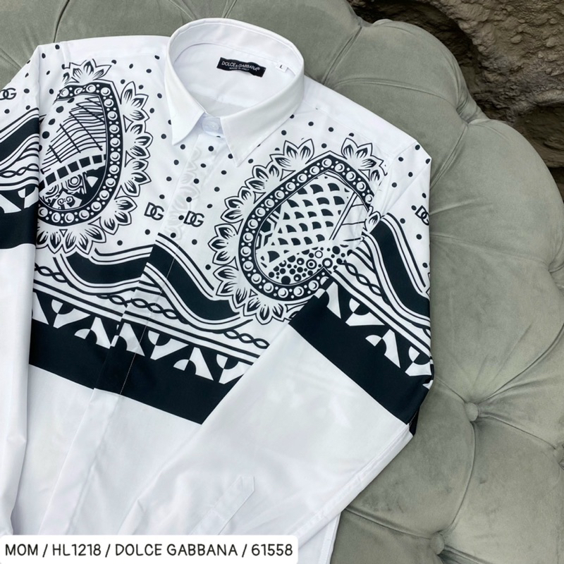 Áo sơ mi nam dg dài tay có hoạ tiết hình hai màu trắng đen thời trang phong cách giới trẻ có size từ s đến xl