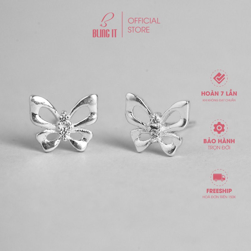 Bông tai bạc nữ BLINGIT hình bướm đính đá phong cách trang sức khuyên tai bạc 925 Ý thiết kế tiệc tùng sự kiện- BIBT667