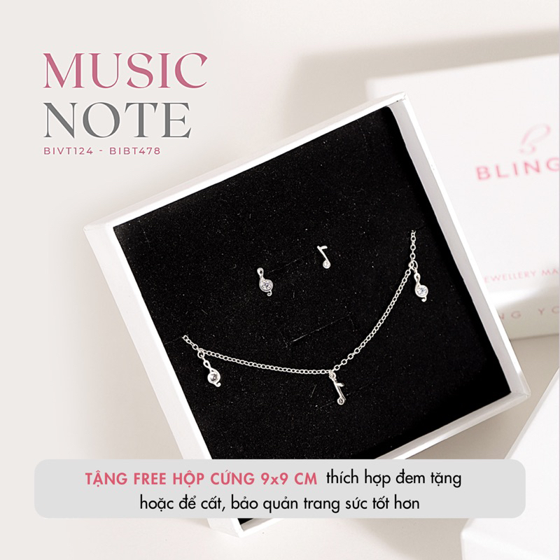 Bông tai bạc nữ BLINGIT nốt nhạc phong cách trang sức khuyên tai bạc 925 Ý thiết kế dễ thương - BIBT478